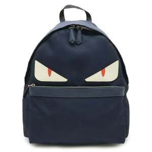 FENDI Bugs Monster Backpack, Rucksack, Daypack, Nylon and Leather, Navy Blue,...